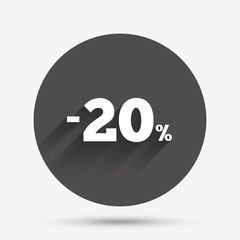 20 percent discount sign icon. Sale symbol.