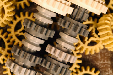 Plastic differential gears on a background 