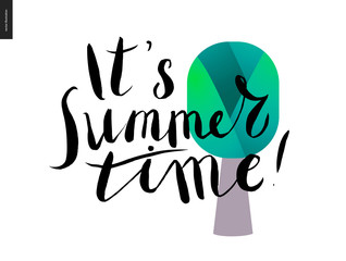 It s summer time lettering and a tree - a vector cartoon black brush hand written lettering