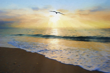 Ocean Sunset Bird - Powered by Adobe