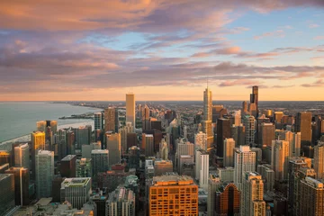Foto op Aluminium Aerial view of Chicago downtown skyline at sunset © f11photo