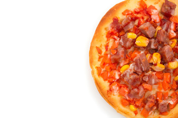 top view pizza on white with copy space