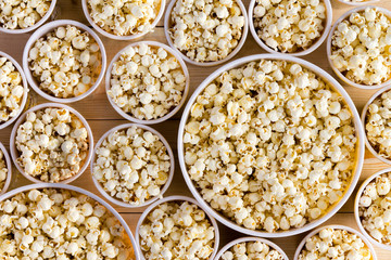 Buckets full of freshly made popcorn for everyone