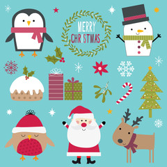 Design collection of cute characters and Christmas ornaments