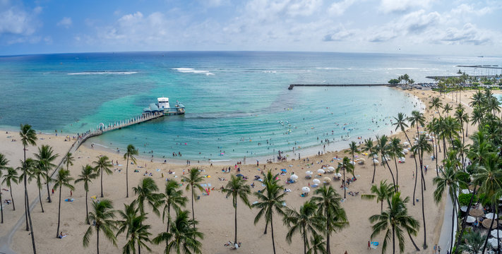 Famous Waikiki Beach on the Hawaiian island of Oahu.