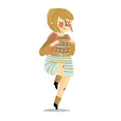 Illustration Featuring a Girl Carrying  Backpack