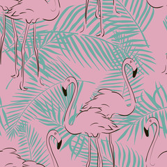 Seamless pattern with pastel pink flamingos.