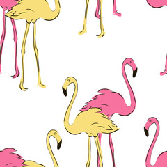 Seamless pattern with pastel pink flamingos.