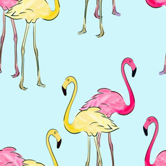 Seamless pattern with pastel pink flamingos.