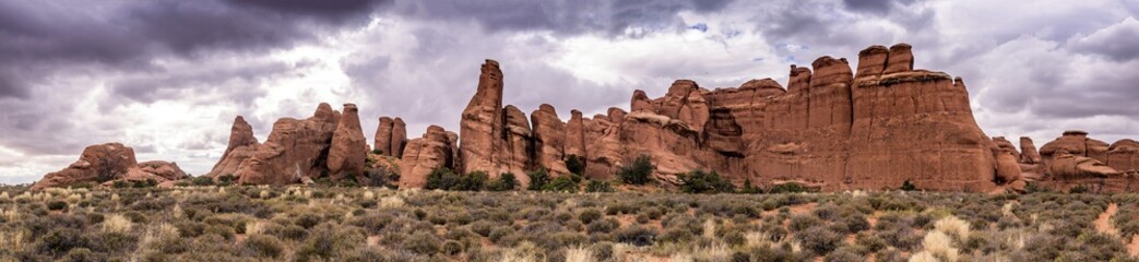 Panoramic view of the area near Broken Arch in Arches National Park, Utah, USA