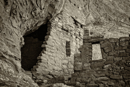 Sepia Tone image of the Long House Ruins in Mesa Verde National Park, Colorado, USA