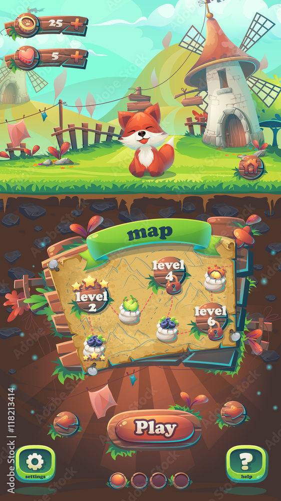 Poster feed the fox gui match 3 map window