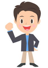 ガッツポーズをする私服の男性