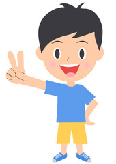 ピースサインをする男の子
