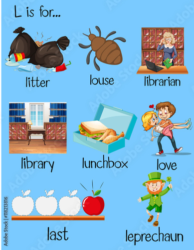 "Many words begin with letter L" Stock image and royalty-free vector