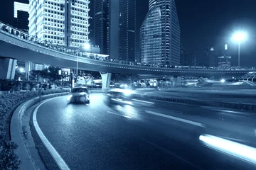 Fototapete Autobahn in der Nacht Shanghai city road light trails