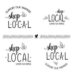 Shop local, support our farmers text for advertising. Vector.