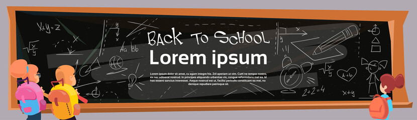 Schoolchildren Group Over Class Board Lesson Back To School Banner