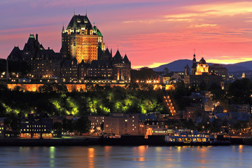 Fototapeta na wymiar Quebec City skyline at dusk and Saint Lawrence River, Canada