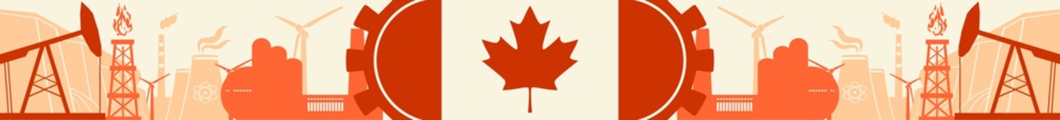Energy and Power icons set. Header banner with Canada flag. Sustainable energy generation and heavy industry. Vector illustration