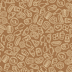Fast food. Set of cartoon vector seamless pattern.