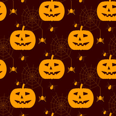 Halloween seamless pattern. Background with silhouettes of spiders and pumpkins