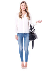 Shopper woman, full length portrait.
