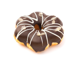 side view chocolate flavor donut on white background