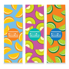 Modern Design Set Of Three Juicy Fruit Parts Vertical Banners Vector Illustration