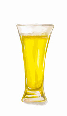 Watercolor beer glass on white background