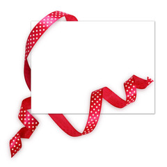 Fototapeta premium Pink silk polka dot ribbon and a card