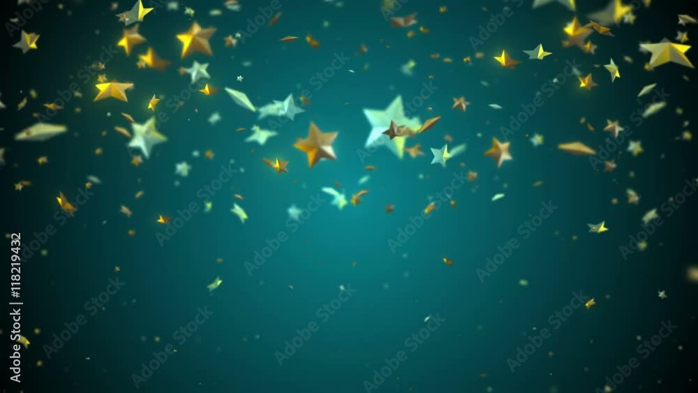 Poster loopable 3d rendering festive bright background with stars shapes and glow effects