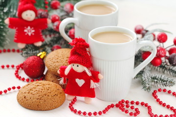 Coffee and cookies. Christmas decoration.