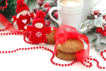 Fototapeta na wymiar Coffee and cookies. Christmas decoration.