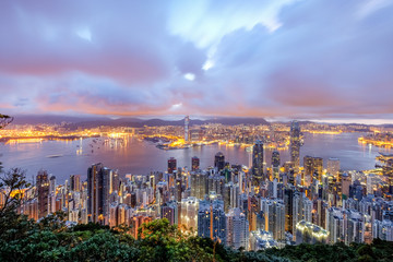Fototapeta na wymiar The Hong Kong skyline at the Victoria Peak viewpoint. 