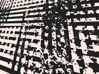 Abstract grunge vector background. Monochrome raster composition of irregular distorted graphic elements.