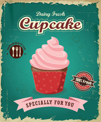 Vintage Cupcake poster design with vector cupcake. 