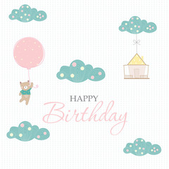  birthday cards,poster,template,greeting cards,sweet,balloons,animals,Vector illustrations