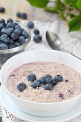 Healthy Breakfast. Oatmeal with blueberries.