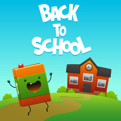 Obraz premium happy book character goes to school