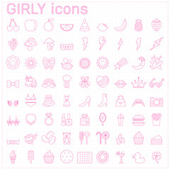 girly line icon set pink stamp