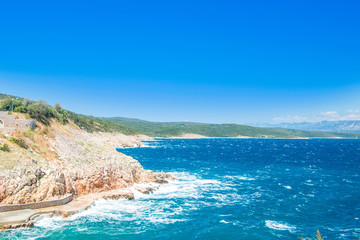 View of Vrbnik on the Island of Krk, strong wind, Croatia