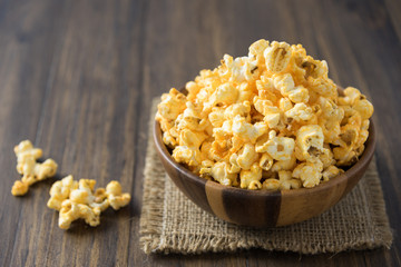 popcorn in wooden bowl
