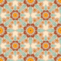 Fototapeta na wymiar Seamless pattern with mandalas in beautiful colors. Vector background