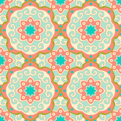 Seamless pattern with mandalas in beautiful colors. Vector background