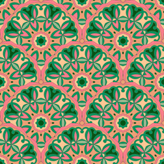 Seamless pattern with mandalas in beautiful colors. Vector background