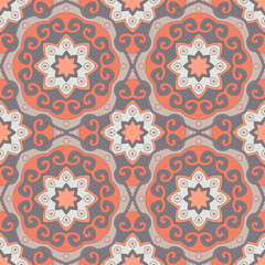 Seamless pattern with mandalas in beautiful colors. Vector background