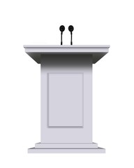 white podium rostrum stand with microphones isolated on white