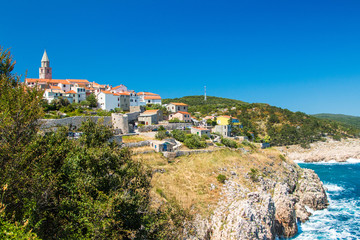 Panoramic view of the old town of Vrbnik on the Island of Krk, Croatia