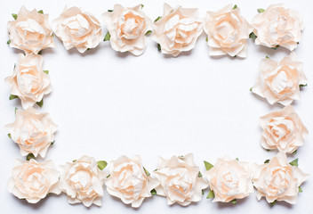 White roses horizontal  frame on white